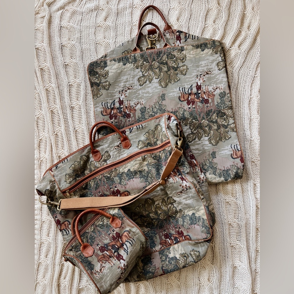 Elegant Tapestry Leather Vintage Luggage Travel Set